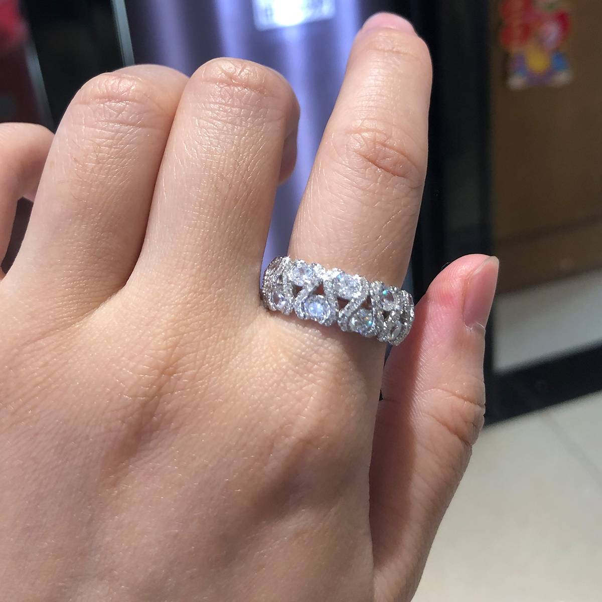 轻奢排戒S925银镀白金女戒定制选款副石莫桑钻2.4ct